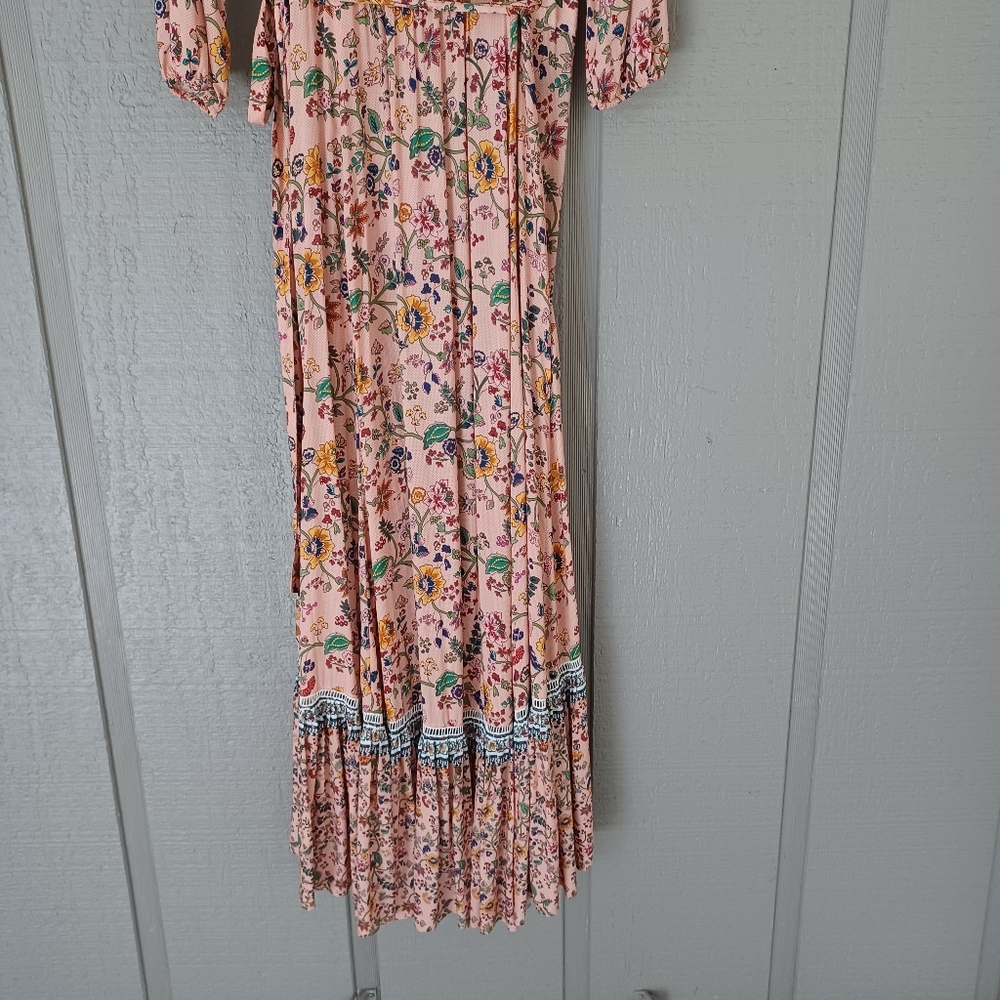 Farm Rio Anthropologie Clara Wrap Dress Size S Women Boho Viscose V Neck Floral - Picture 11 of 13